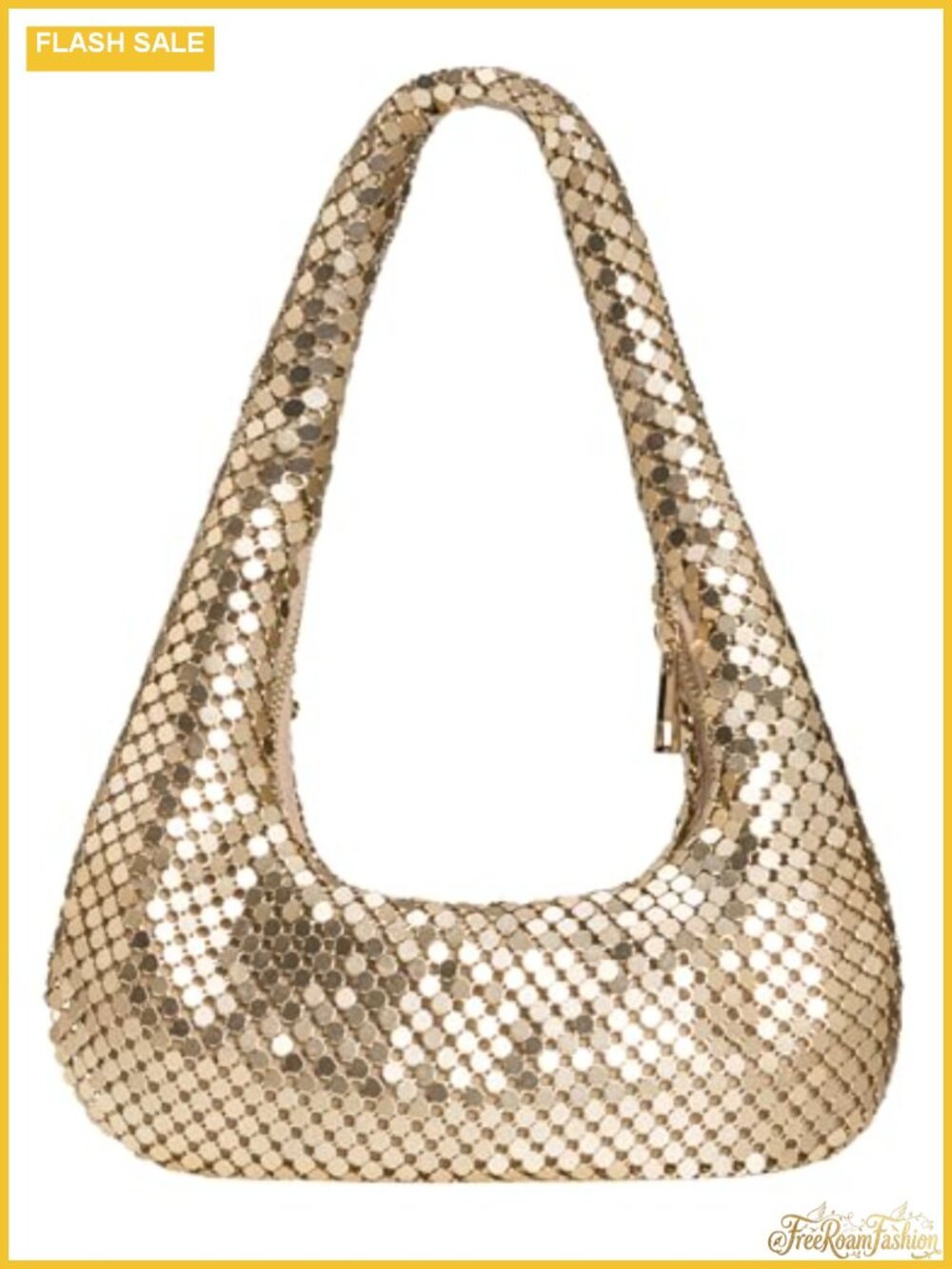 Metallic Moon-Shaped Hobo Evening Bag Shiny Sequin Shoulder Purse Party